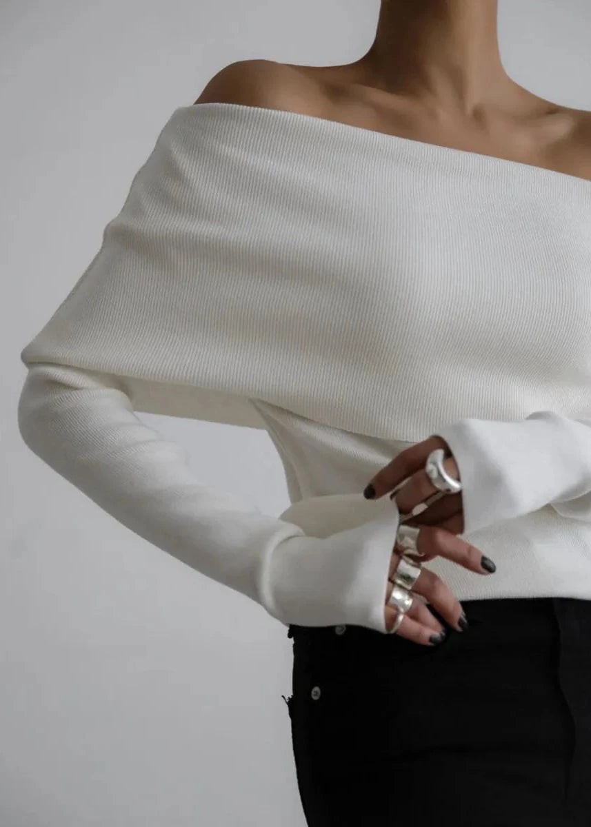 Off Shoulder Knit Sweater Soft Stretchy Fabric