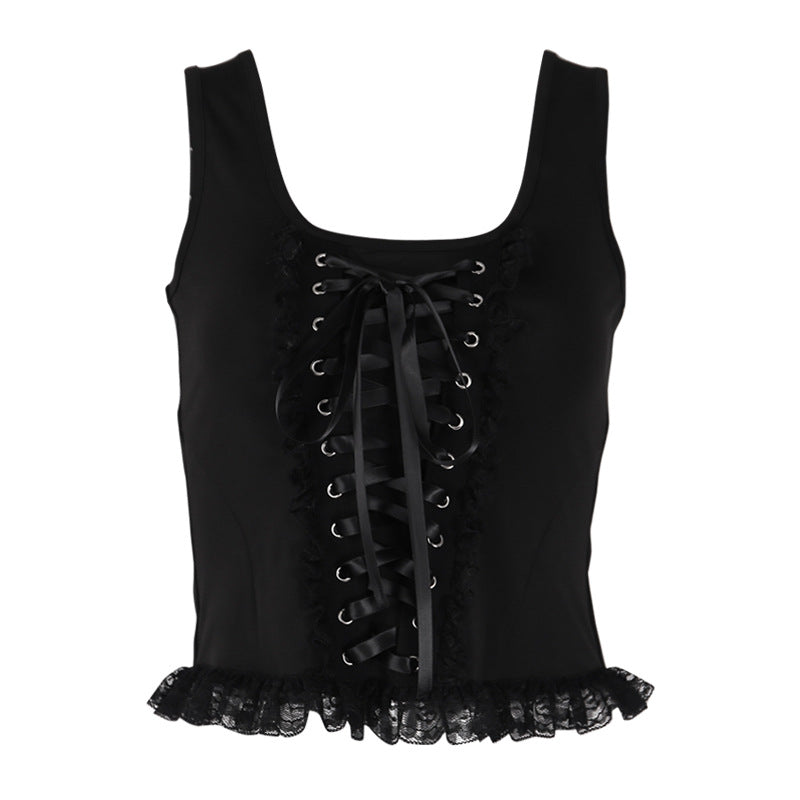 Summer Black Lace Trimmed Cami Top
