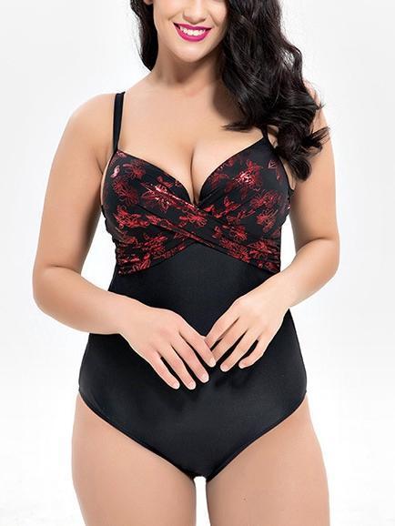 Siamese Women'S Triangle Cross Print Large Size Swimsuit