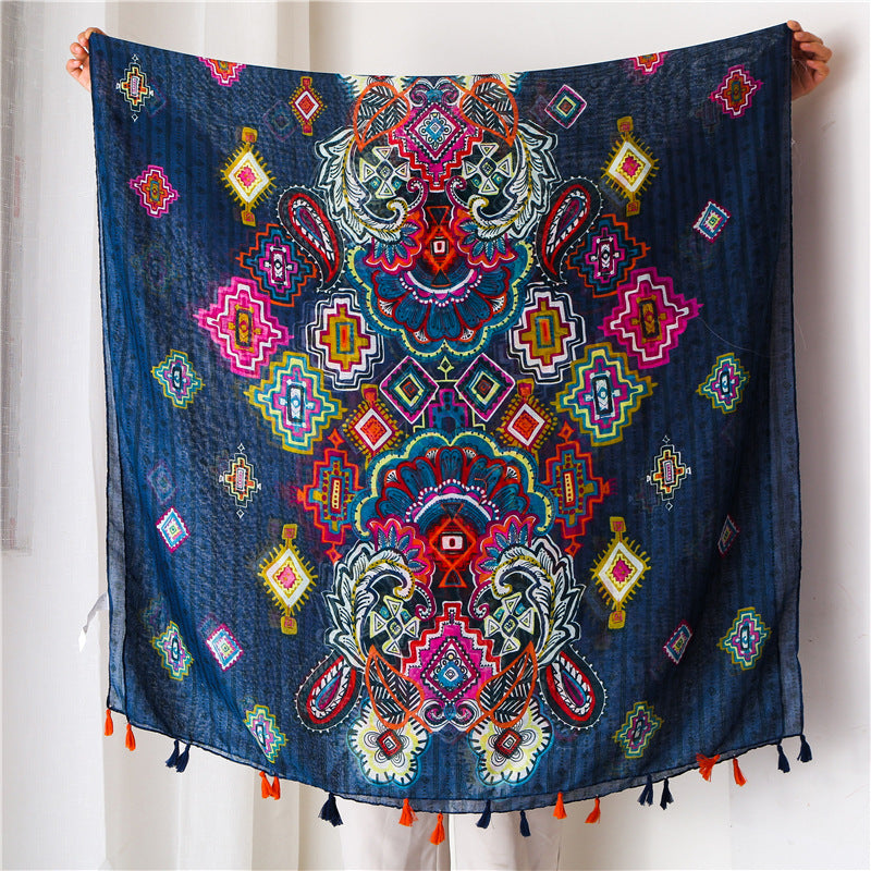 New Spring And Summer Fashion Street Shooting Long Handmade Tassel Scarf Tibetan Beach Travel Sunscreen Shawl