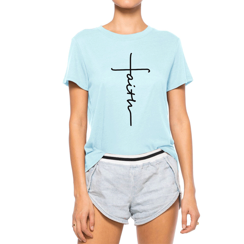 Letter Printed Crew Neck Cotton Short Sleeve T-Shirt