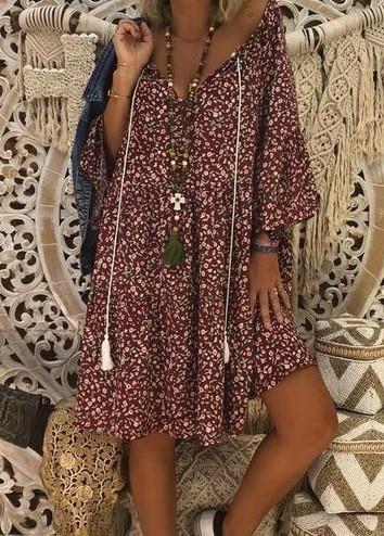 Boho Style Printed Loose Fitting Dress