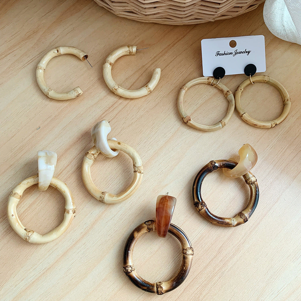 Bamboo Resin Acrylic Stud Drop Earrings