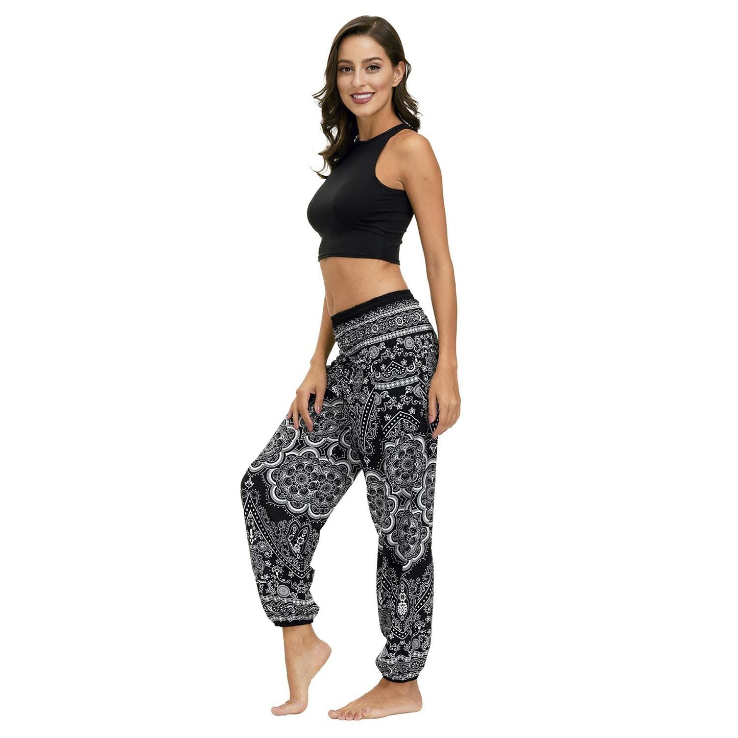 Ethnic Print Casual Loose Straight Harem Pants Sports Yoga Pants