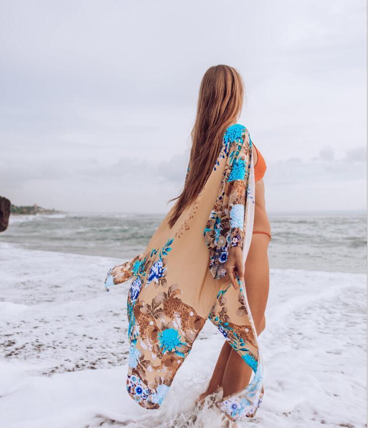 Cotton Print Holiday Sunscreens Cardigan Beach Jacket Bikini Bathing Suit Beach Blouse