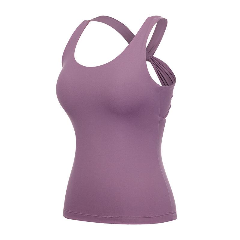 Yoga Vest Women'S Long Fashion Cross Back Sports Fitness Top With Chest Cushion