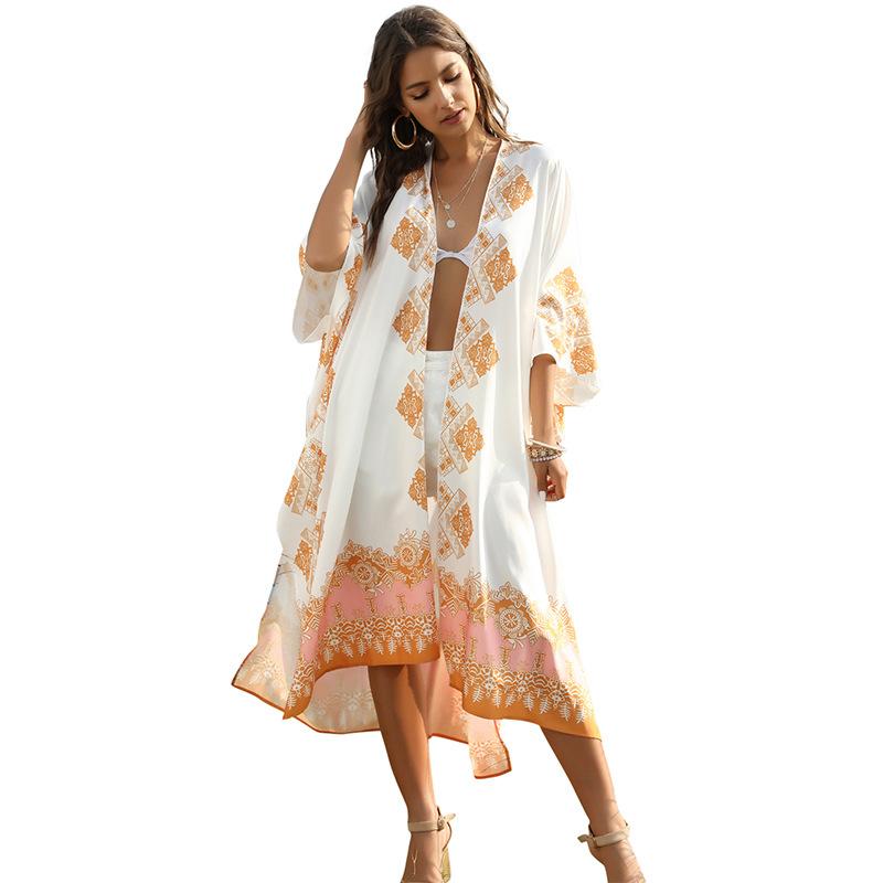 Women'S Flower Printed Cardigan Loose Casual Beach Holiday Cover Up