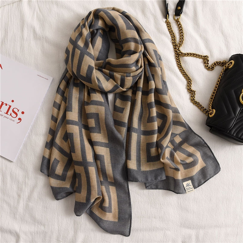 Cotton Contrast Color Printed Shawl Scarf