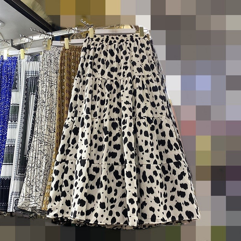 High Waist Leopard Print A-Line Skirt