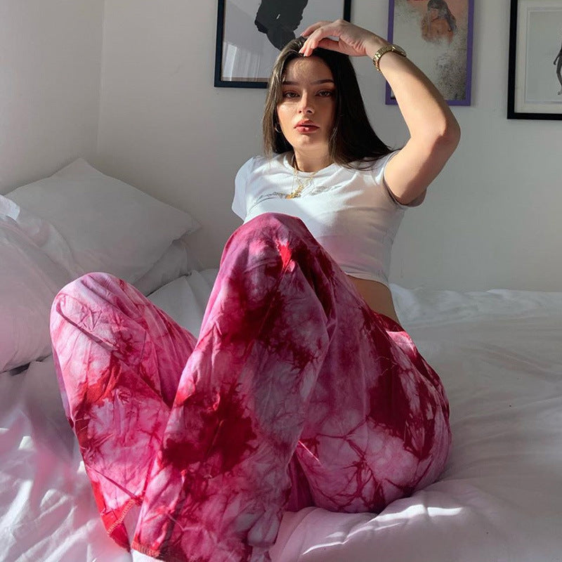 Women'S Pink Purple Tie-Dye Casual Wide Leg Pants