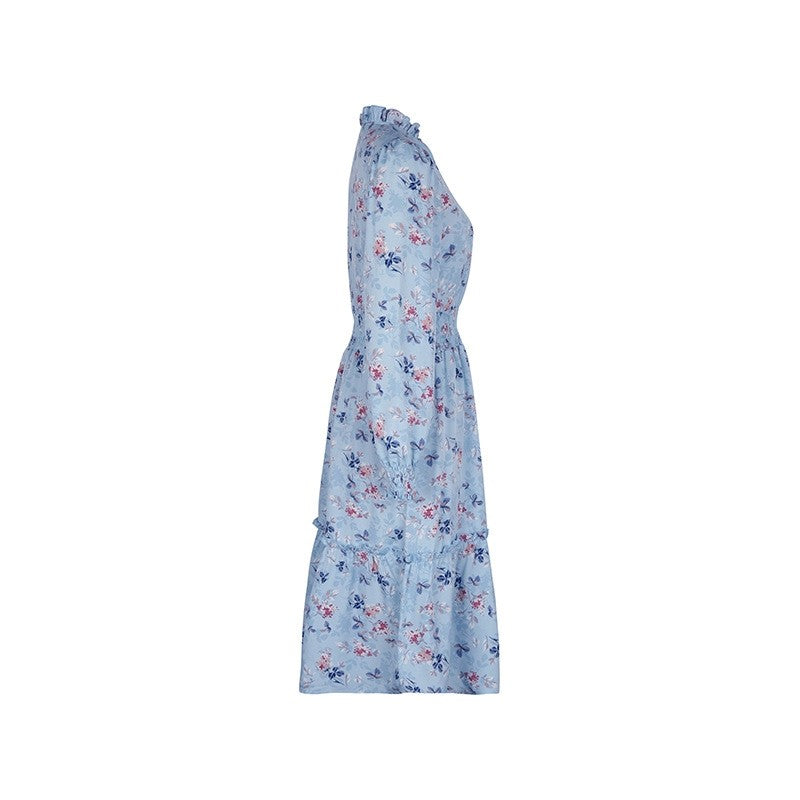 Long Sleeves V-Neck Floral Printed A-Line Dress