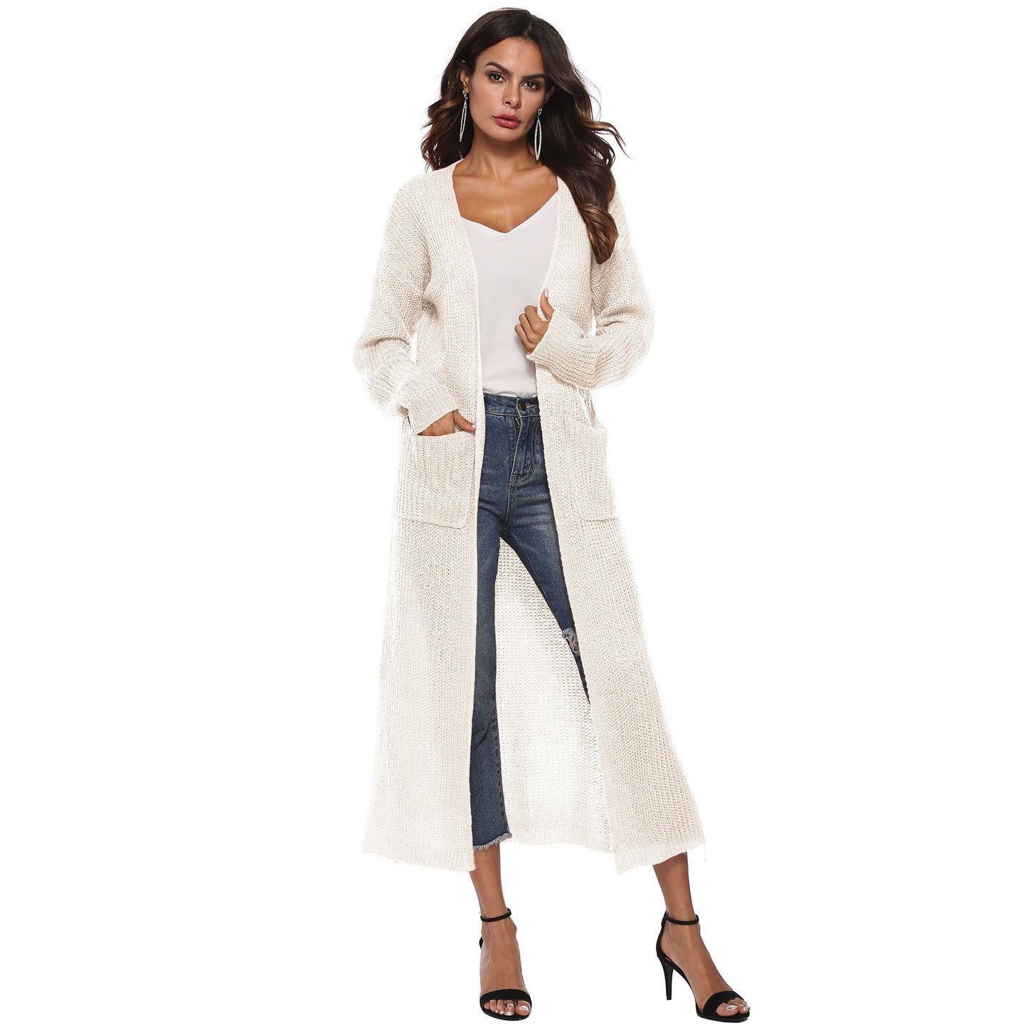 Long Cardigan Sweater With Pockets In Various Colors