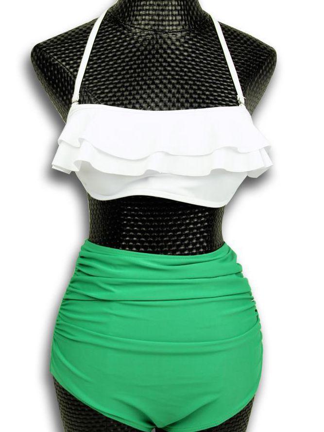 High Waist Sexy Swimsuit White Lace Green Pants For Ladies