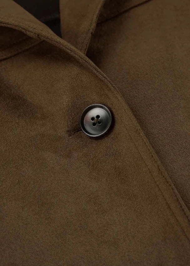Brushed Velvet Suede Jacket Retro Lapel Style