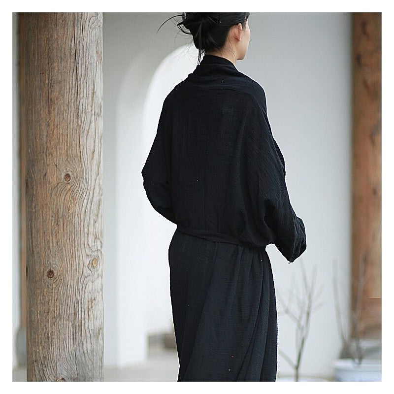 Solid Color Artistic Waist Belt Cardigan
