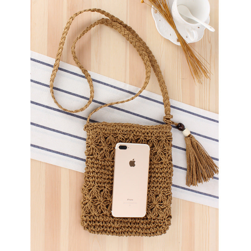 Crochet Market Bag Hollowed Fringe Crossbody Bag