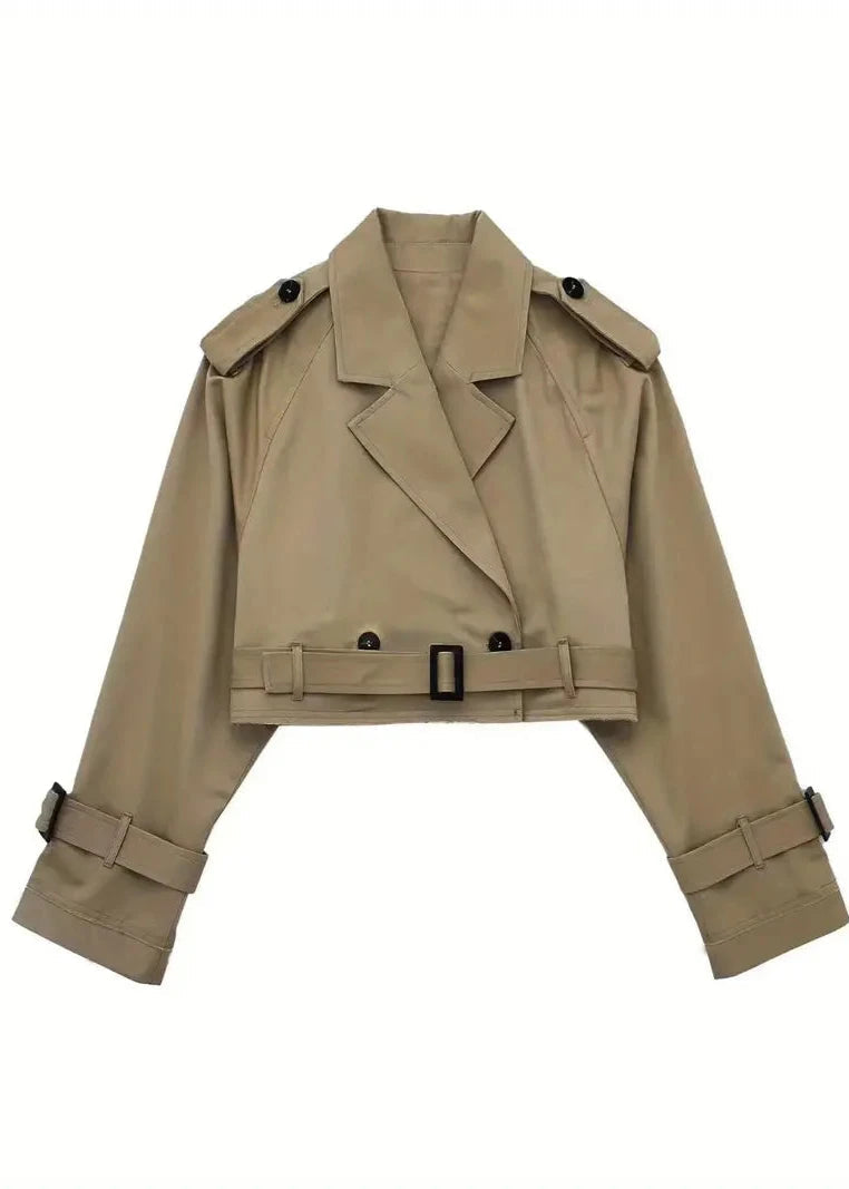 Cropped Windbreaker Jacket Lightweight Brown Fabric
