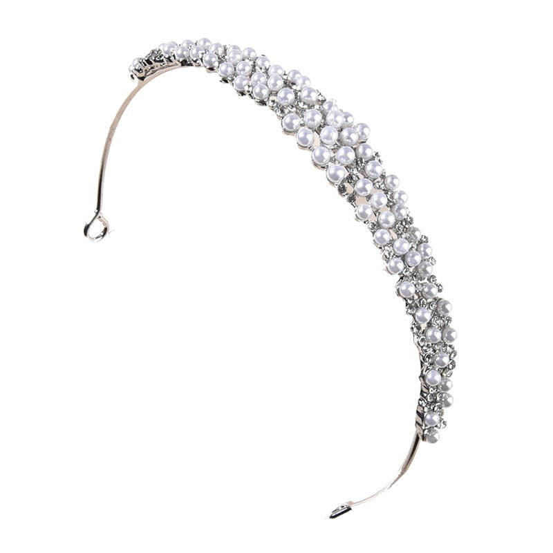 Bridal Wedding Veil Alloy Pearl Rhinestone Crown Hair Accessory