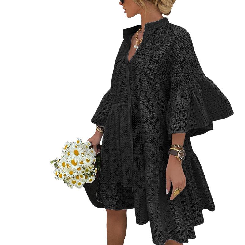2021 Summer New Solid Color Stand Collar Irregular Large Size Straight Dress Female Fc992