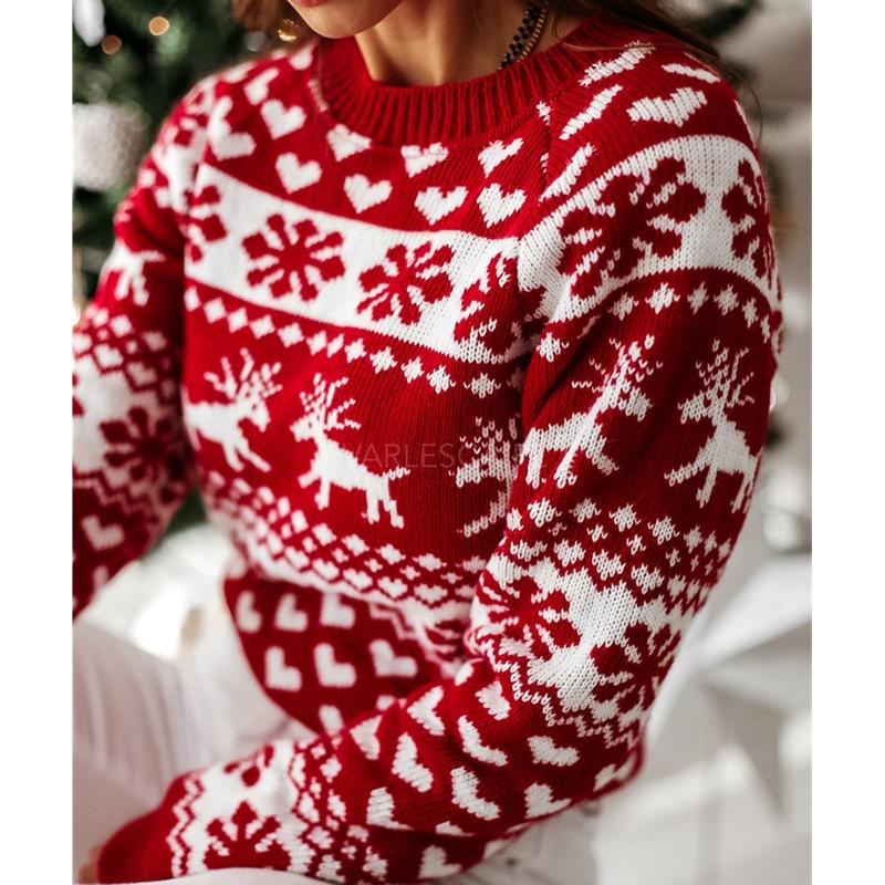 Knitted Sweater Women Christmas Elk Long-Sleeved Knitted Sweater
