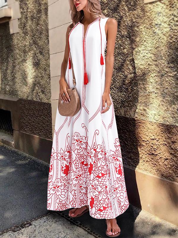 Women S Chinese Sleeveless Print Spring Summer Dress