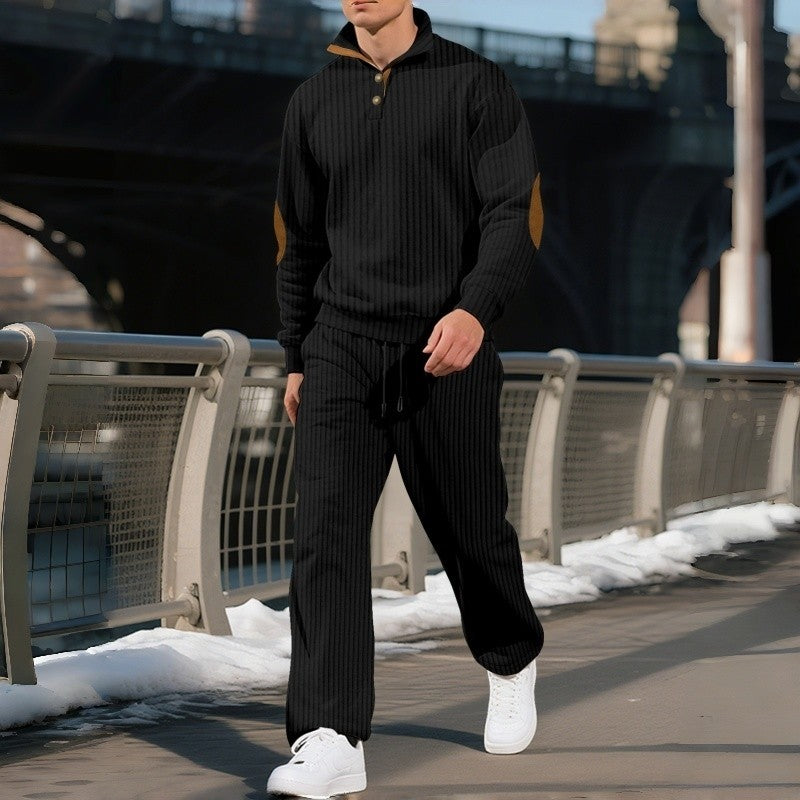 Stand Collar Jacquard Ribbed Knit Sweater