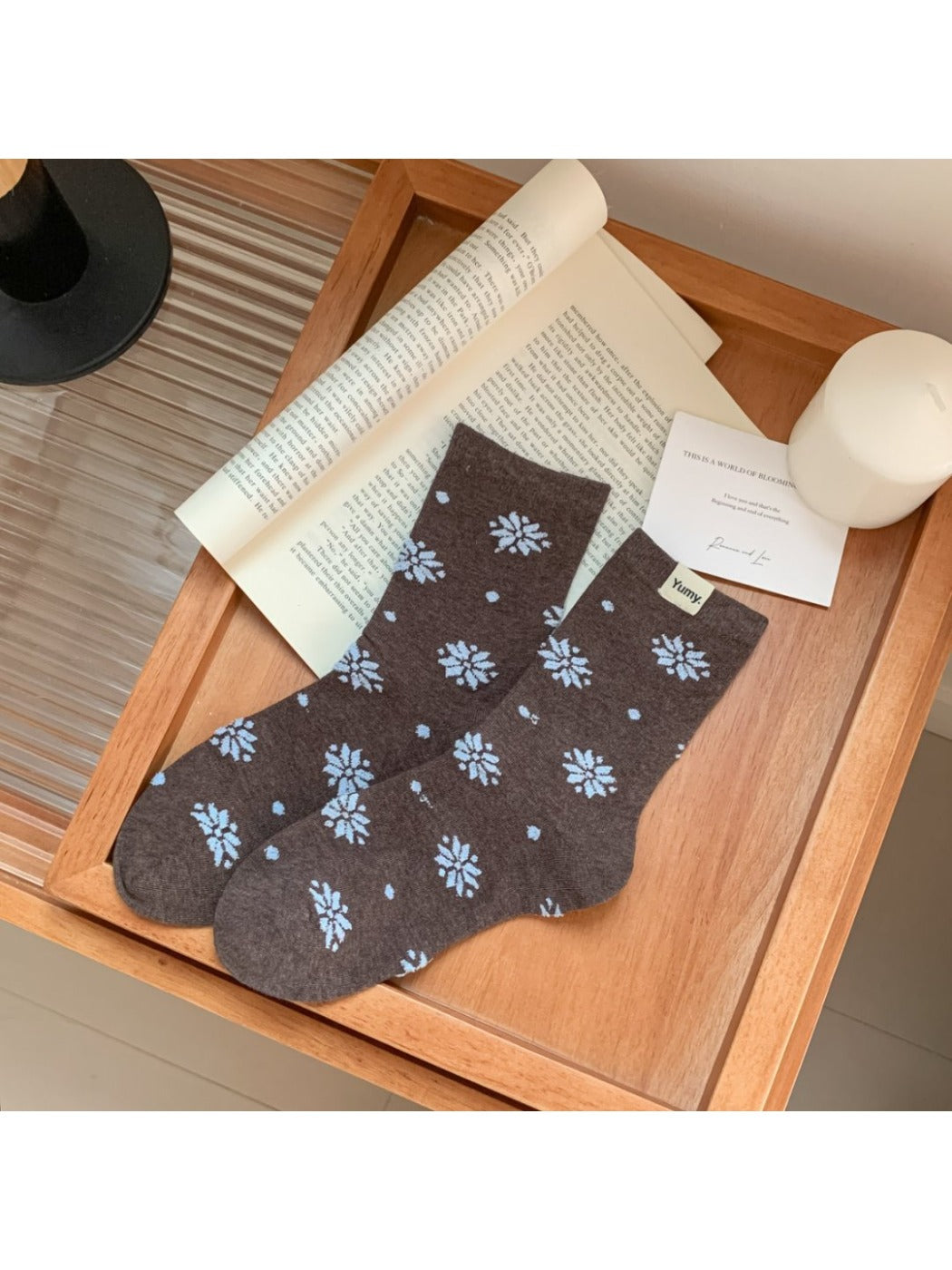 Rufia - Mid-Calf Winter Socks with Snowflake & Dots Patterns