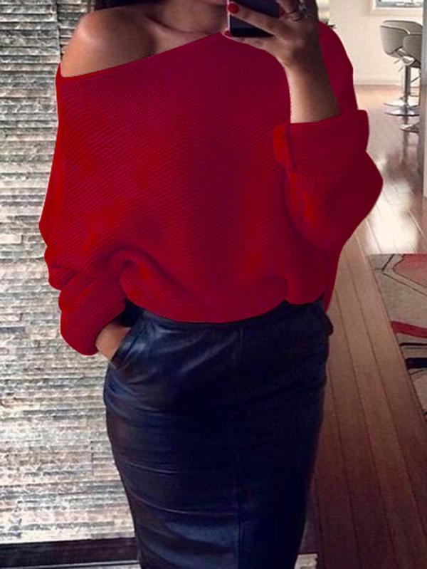 Sexy Solid Color Off-The-Shoulder Sweater Tops