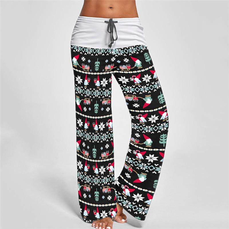 New Autumn Women Christmas Style Long Pants Vintage Print Casual Wide Leg Pants Streetwear Female Patchwork Loose Pant
