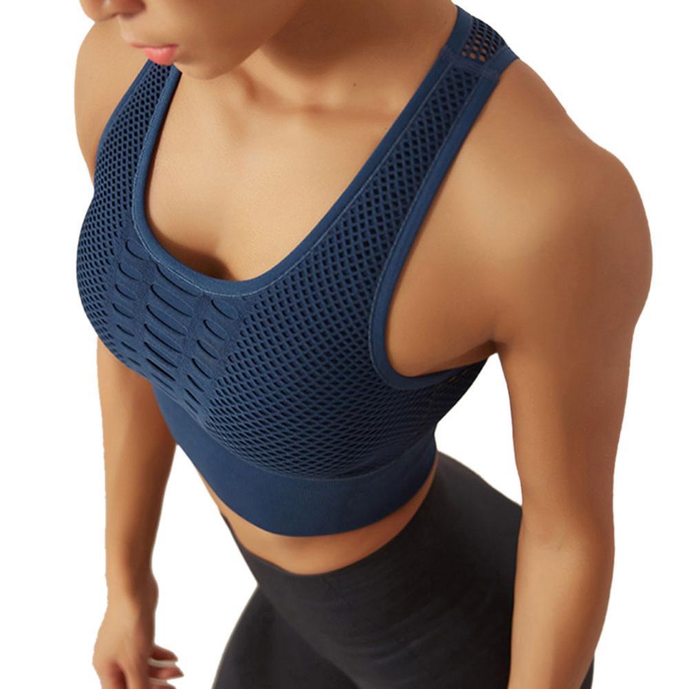 Seamless Shockproof Sports Bra Fitness Women Running Crop Tops Workout Padded Yoga Mesh Breathable Quick-Drying Underwear