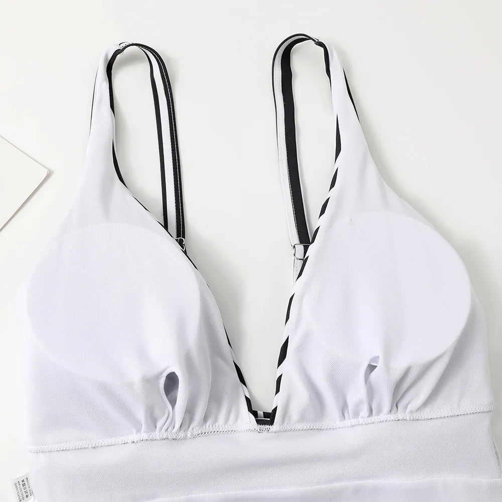 2023 New Striped One Piece Swimsuit Vintage Swimwear Women V-Neck Bathing Swimming Suit Female Summer Beachwear Bodysuit