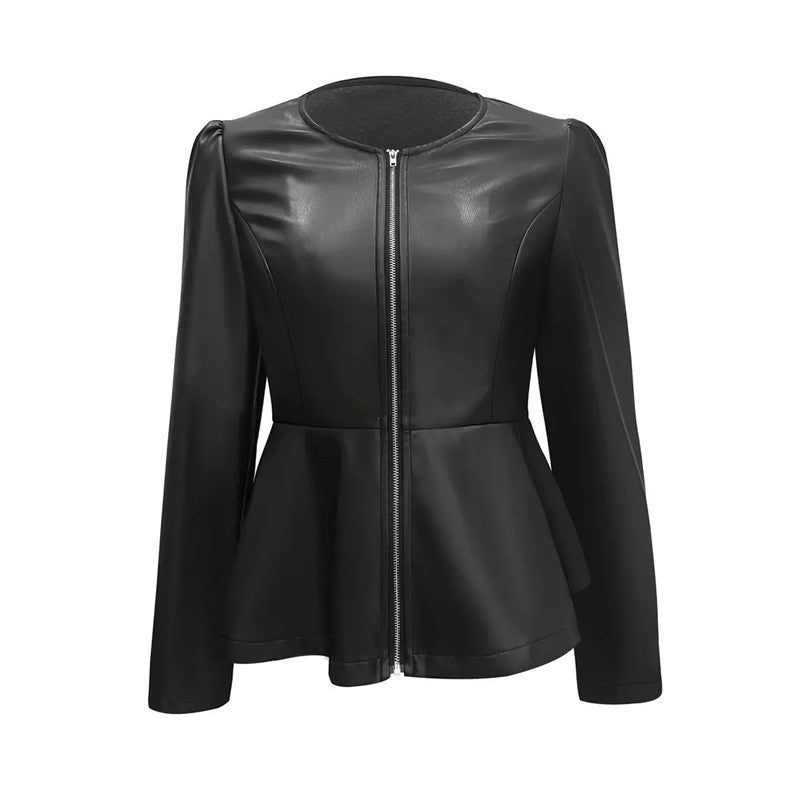 Fleece Lined Short Leather Blazer Jacket