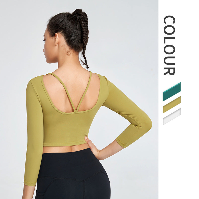 Long Sleeve Double-Sided Naked Sports Tights With Beautiful Back Yoga Clothes Sportswear