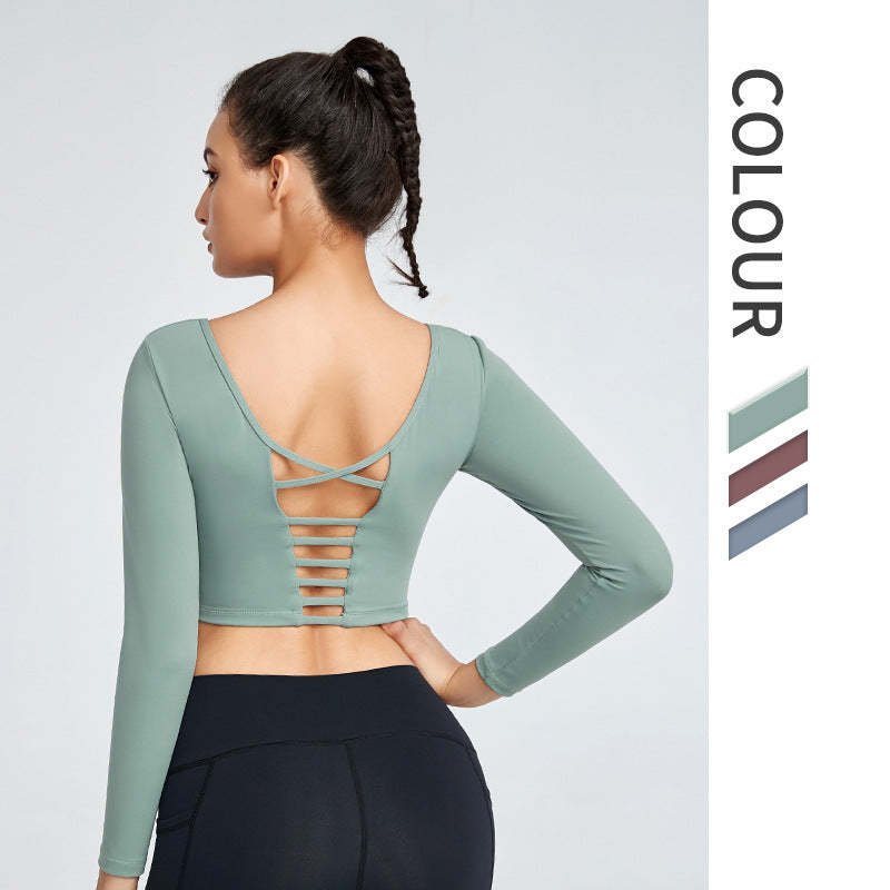 Tights Naked Long-Sleeved Yoga Top Sportswear Women'S Back Yoga Wea