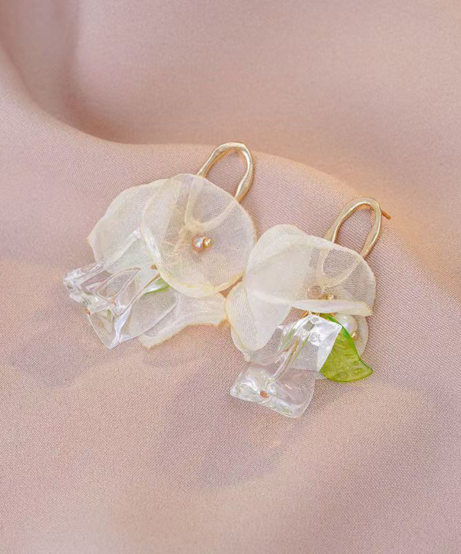 Classy Gold Acrylic Overgild Tulle Floral Hoop Earrings