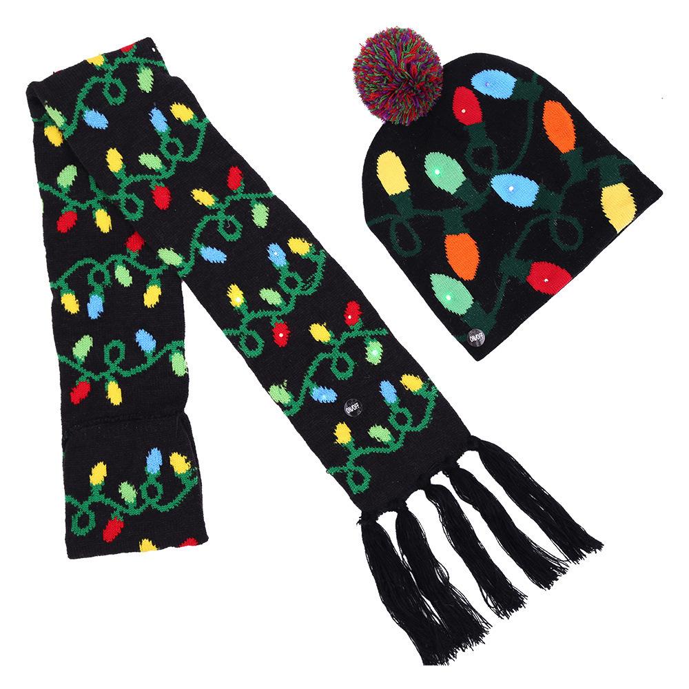 Christmas Ornaments For Adults And Children Christmas Hats Led Knitted Hats With Lights Scarf Color Hair Ball Luminous Hats