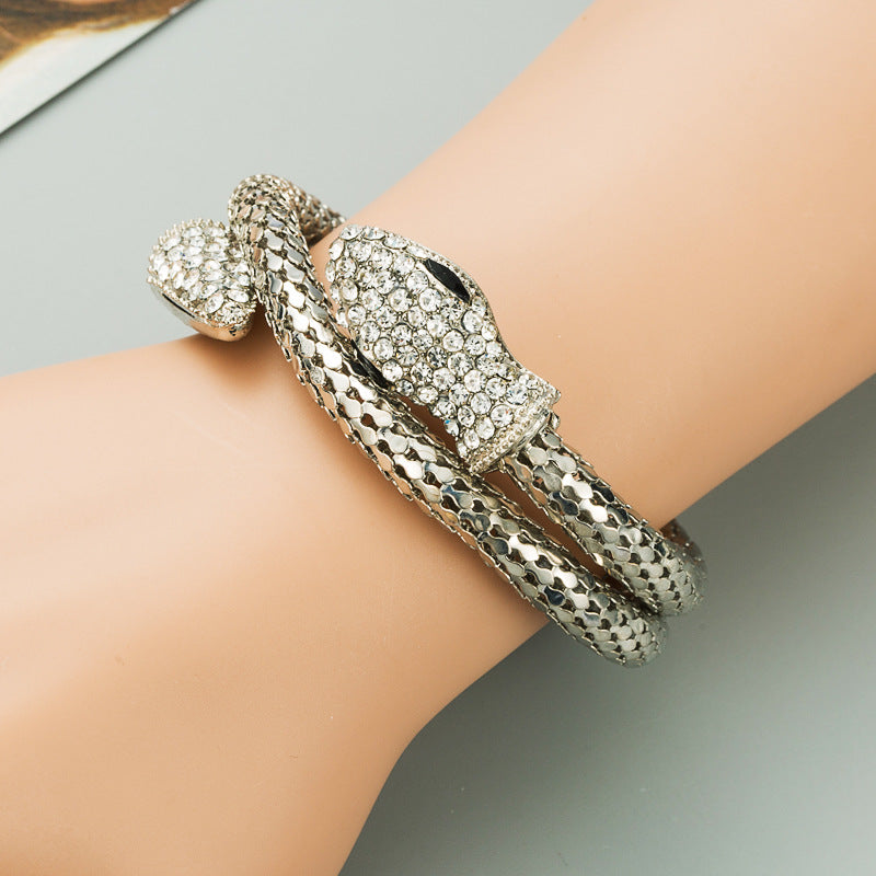 Exaggerated Punk Snake Cuff Bracelet for Men and Women