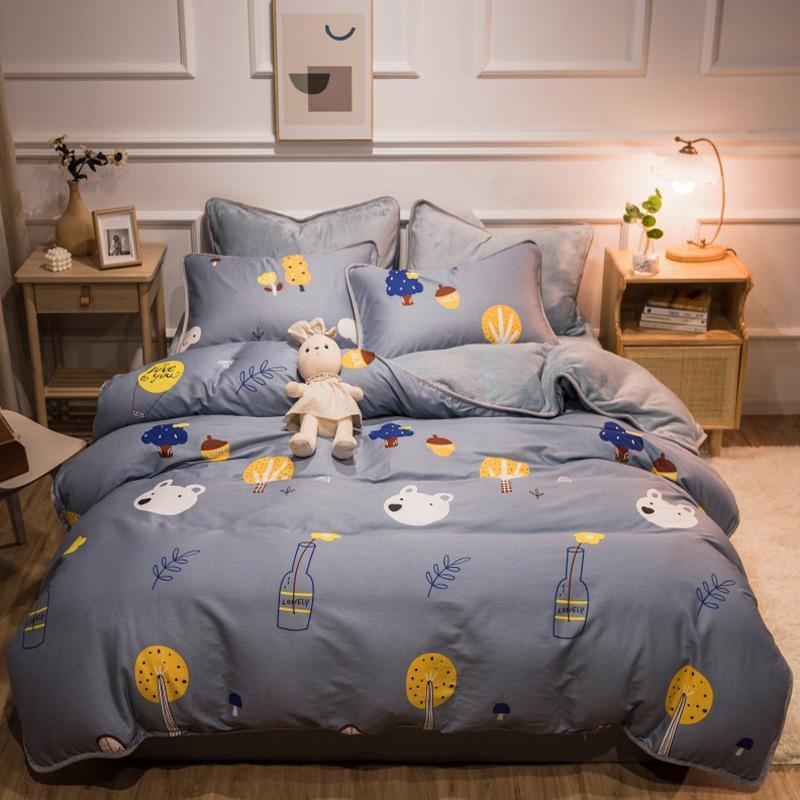 Thickened Warm Cotton And Flannel Quilt Cover Set Of Four Single And Double Cotton Milk Flannel Blanket Set Of Four