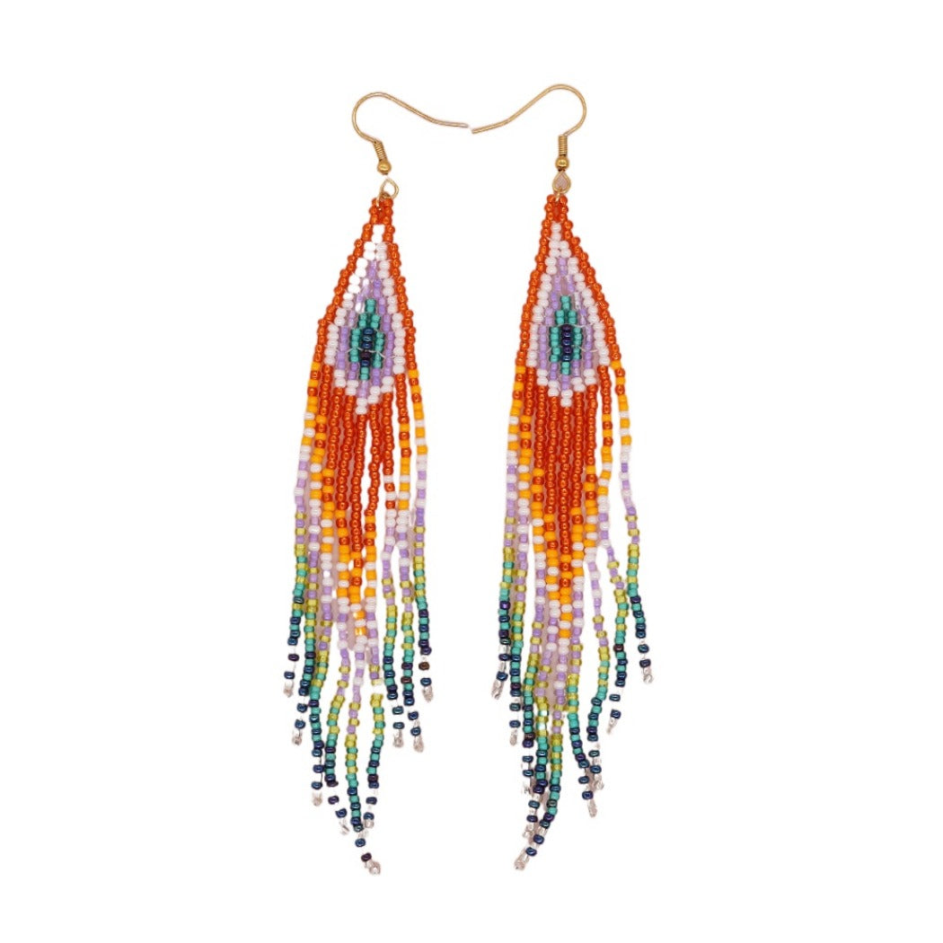 Earwish - Beaded Flag Tassel Earrings - Colorful & Boho