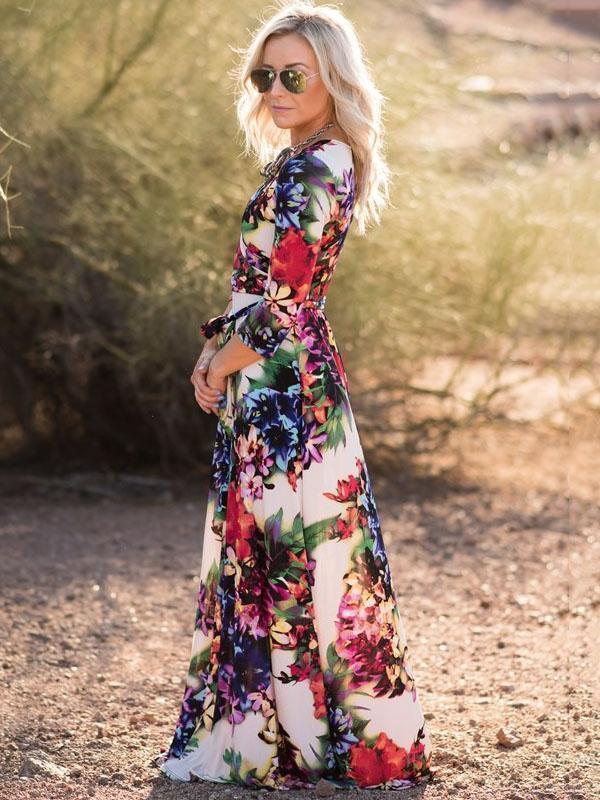 Fashion V-Neck Long Sleeves Maxi Dress