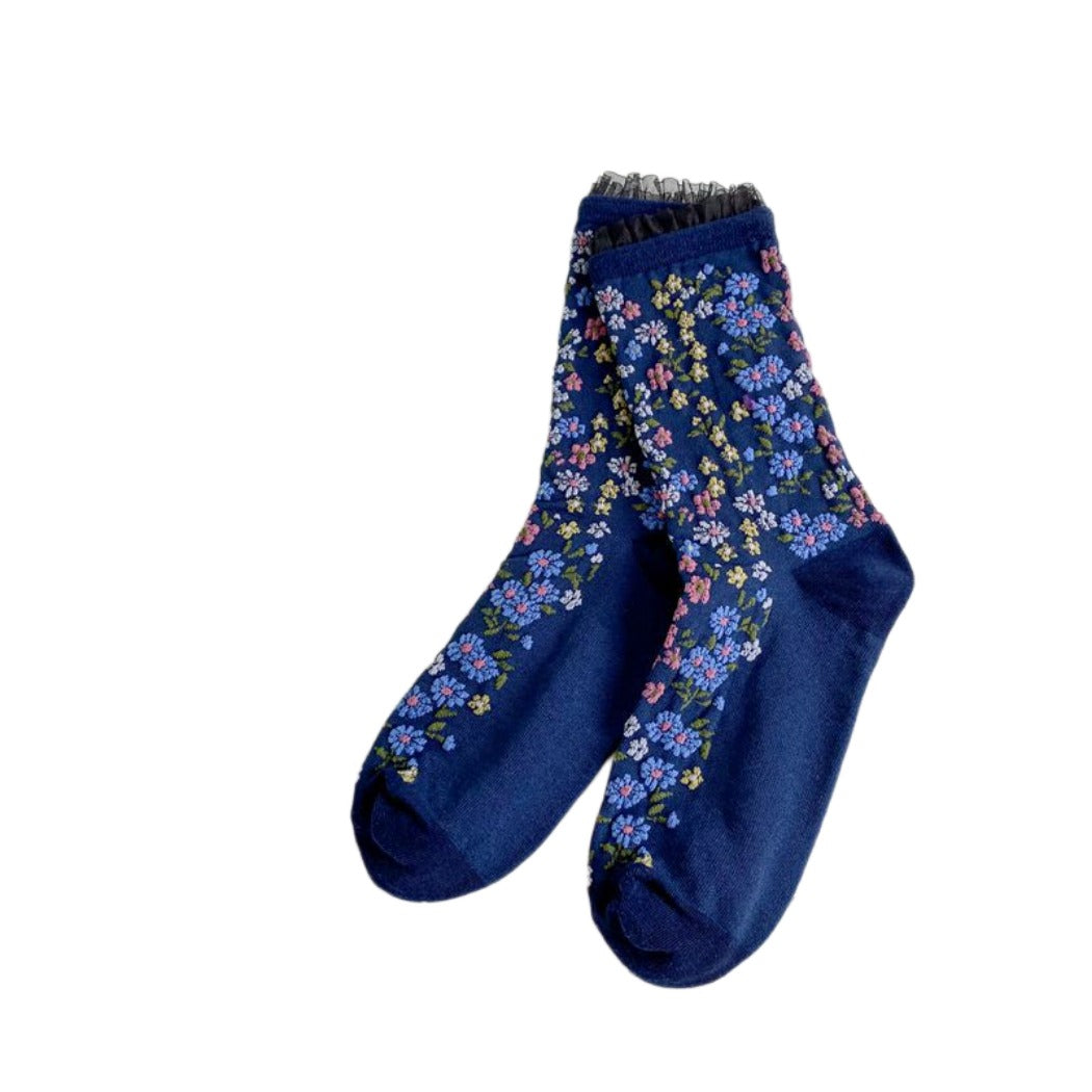 Rufia - Floral Lace Mid-calf Socks - Delicate & Vintage