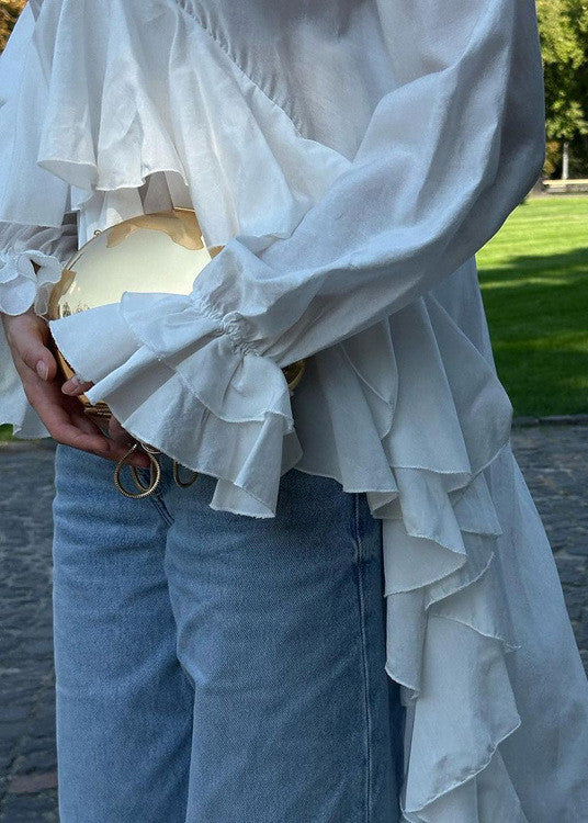Long Ruffle High Low Blouse In Light Fabric