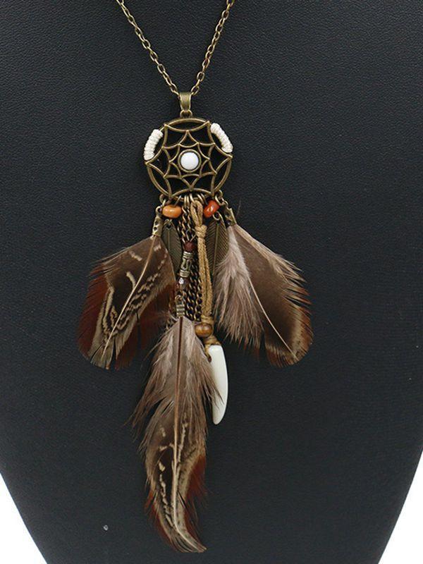 Retro Hollowed Feather Tassel Sweater Chain