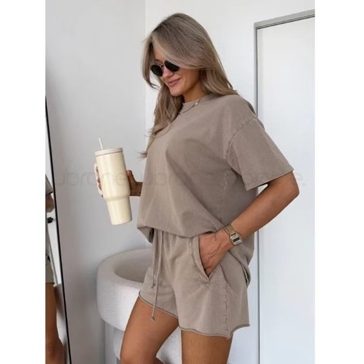 Solid Color Casual Shorts Set For Women