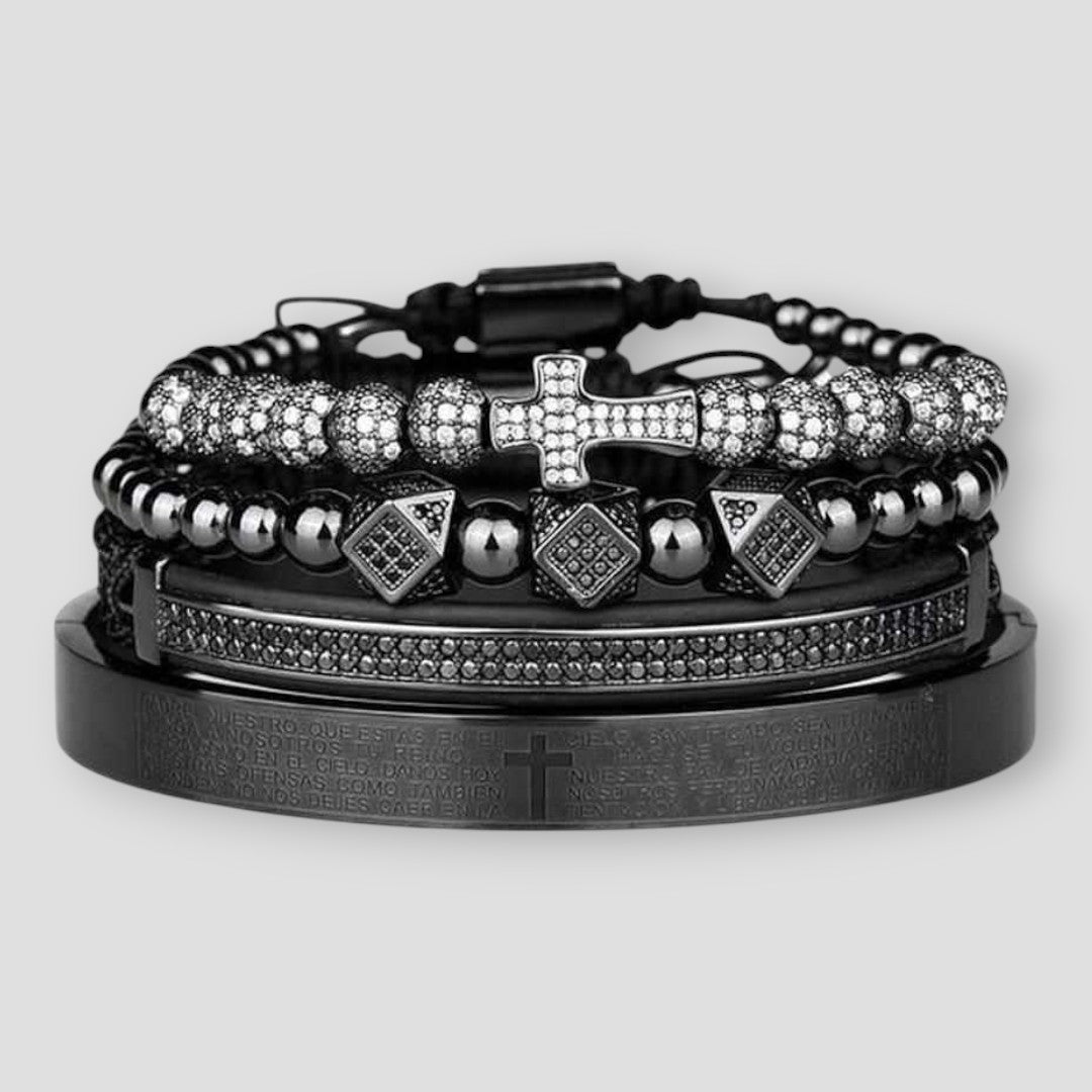 North Royal Stainless Steel Cross Bracelet Set