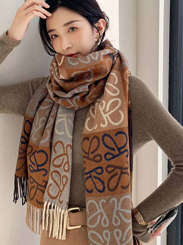 Fashion Contrast Color Printed Tasseled Shawl&Scarf