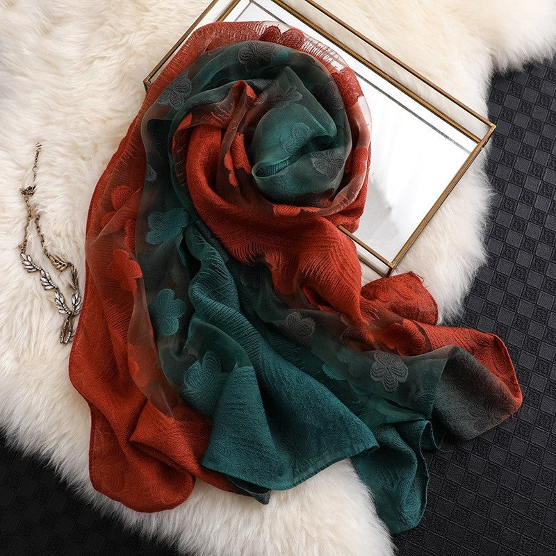 Women's Long Gradient Shawl: Sun-Protective Silk Scarf Fashion Warm Neck Warmer