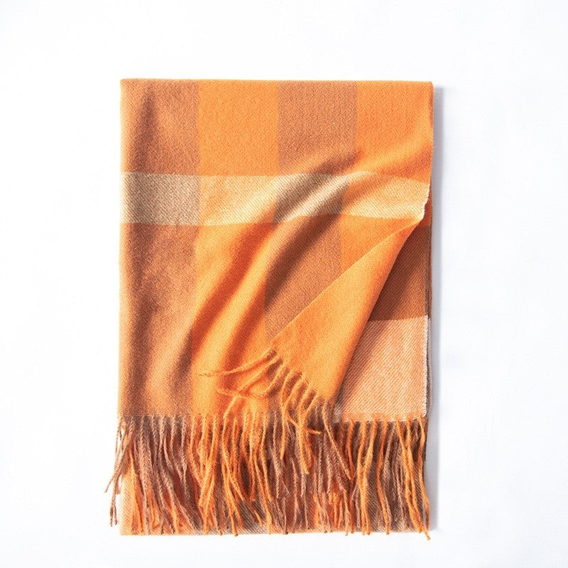 Plaid Print Tassled Imitated Cashmere Warm Shawl Scarf