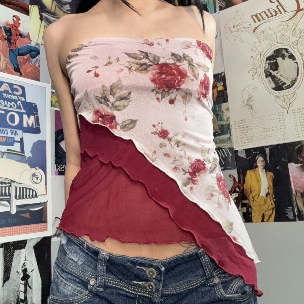 Vesty - Vintage Asymmetrical Floral Tube Top