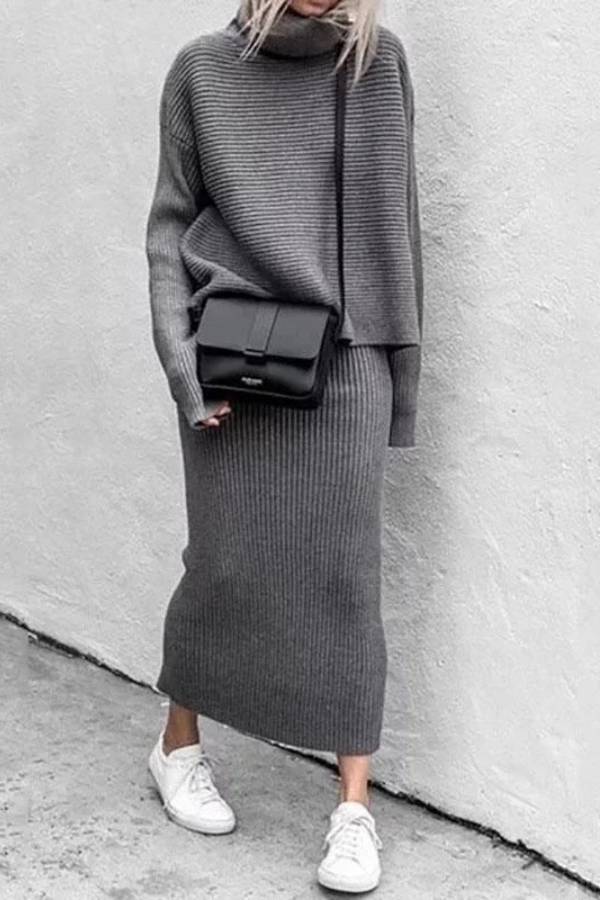 Elegant \u0026 Fashion Solid Color High Collar Two-piece Suit